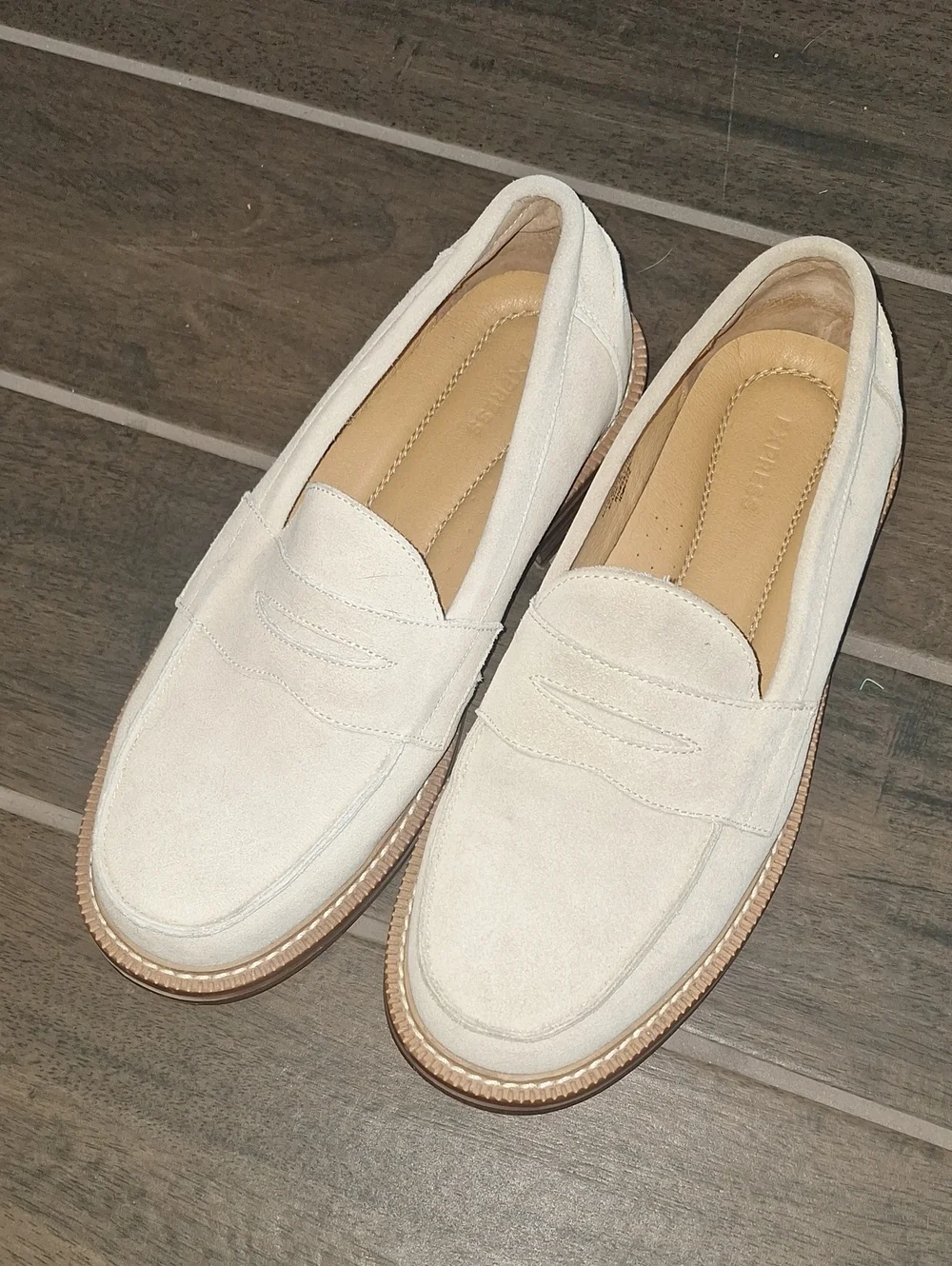 Express Mens Genuine Suede Loafers Classic Preppy Office Size 9 Stone Beige